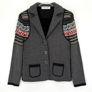 Classiques Entier Gray Knit Blazer Cardigan with Patterned Sleeves